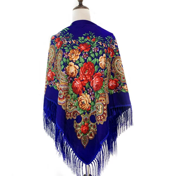 Cross-Border Ethnic Style Shawl for Women Russian Tassel Scarf Peony Cotton Scarf Autumn and Winter Warm Square Scarf Sun Protection