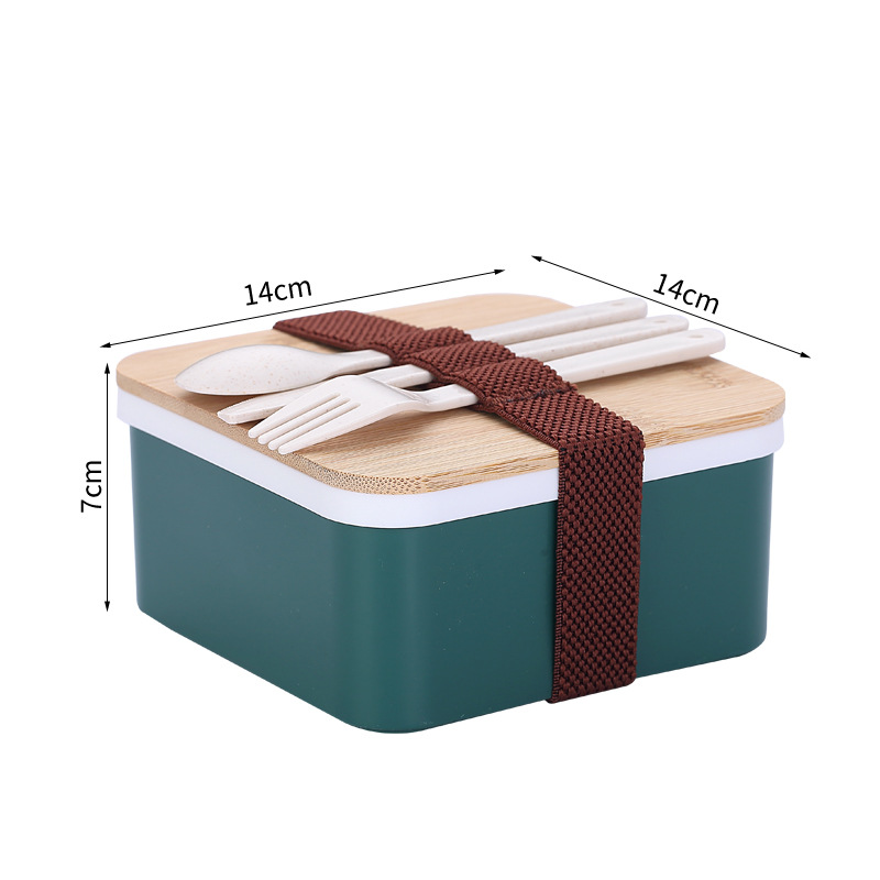 Tapa de madera de bambú de estilo japonés caja de almuerzo simple separada de trabajador de oficina portátil estudiante microondas caja de almuerzo de una sola capa caja de almuerzo