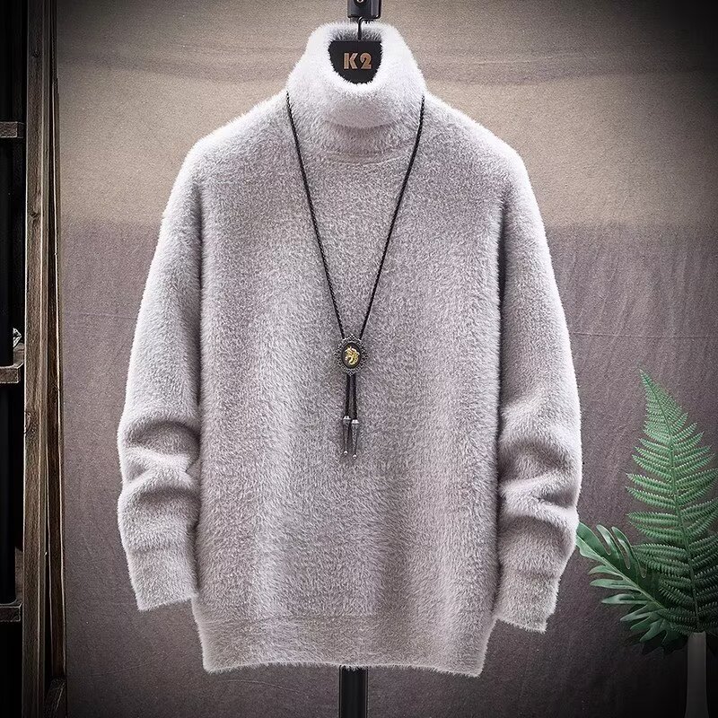 El mismo suéter de cuello alto de hombre de otoño de moda coreana suelta de arroz grueso camiseta de punto caliente