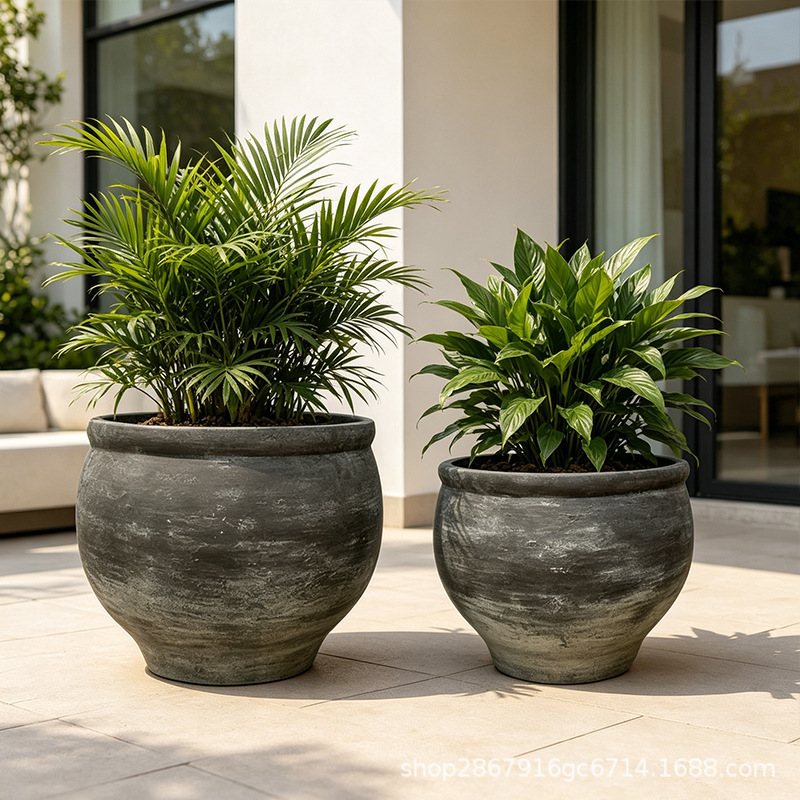 Wholesale Outdoor Floor-Standing Large Flower Pots for Villa Gardens, Wabi-Sabi Style Green Plant Potted Decorations for Shopping Malls and Hotels