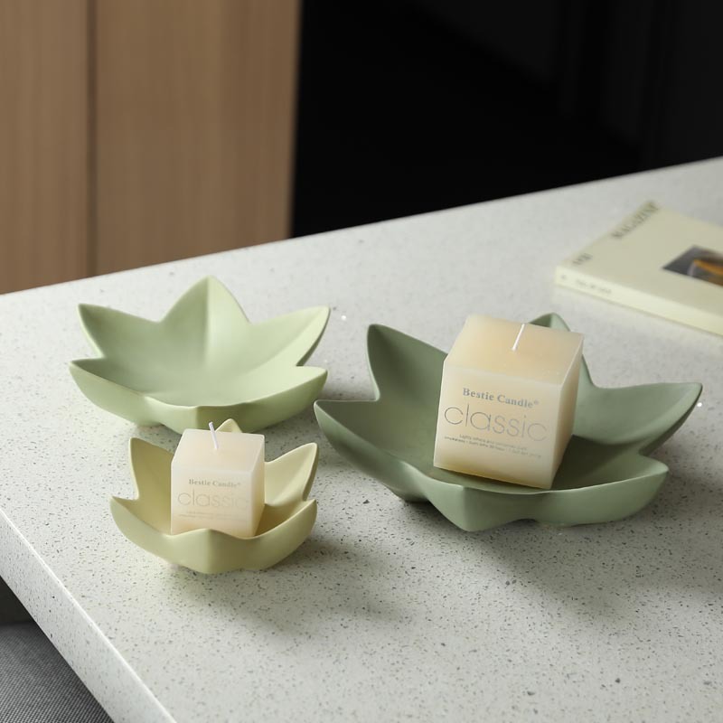 Creativo moderno de loto verde bandeja de frutas de cerámica decoración de la sala de estar snack bandeja candelabro decoración