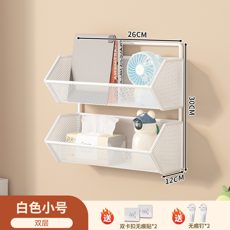 墙上置物架宿舍床头收纳筐免打孔卫生间架子多层收纳架洗手间挂篮|undefined