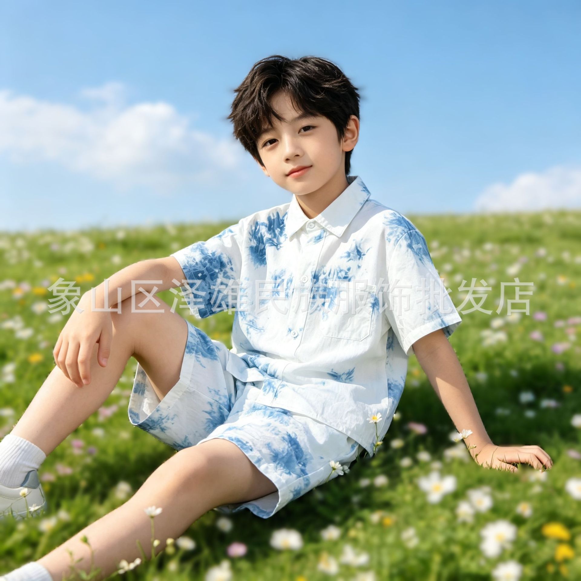 Boys' tie-dye suit with single pocket