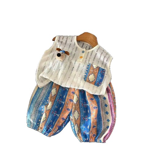 Summer boys set summer version Korean style casual A category children's clothing thin split top mosquito proof pants children's vest