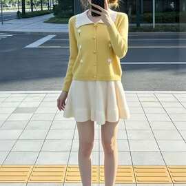 一整套穿搭套装女秋季新款立体钩花针织开衫短裙两件套潮休闲百搭