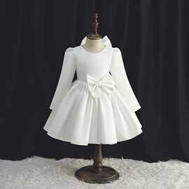 宝宝礼服长袖公主裙2026春季新款小女孩花童婚礼生日儿童周岁礼服