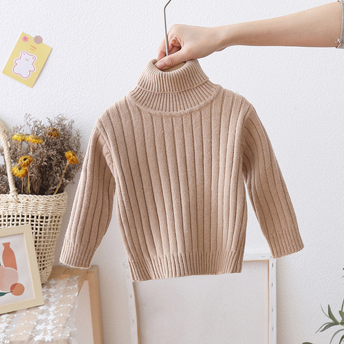 Children's turtleneck sweater, thickened solid-color autumn/winter outfit for girls—pullover base layer for boys, best-selling knit bottoming shirt.