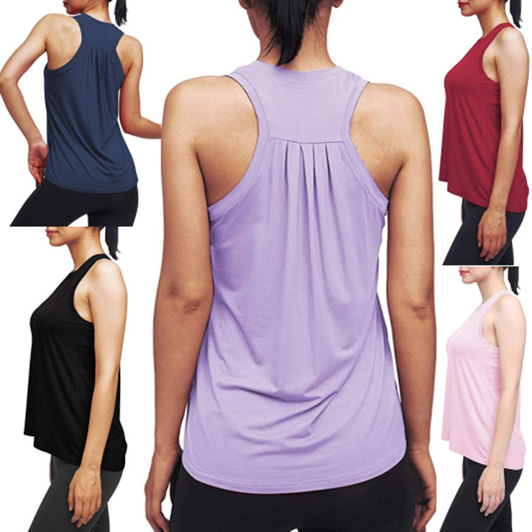 2020 Amazon Summer New Women's European and American Yoga Sports Vest Women's Fitness Pleated Top Sports T-Shirt
