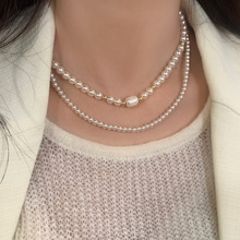 双层淡水珍珠项链女轻奢小众高级感气质叠戴锁骨链简约手工毛衣链