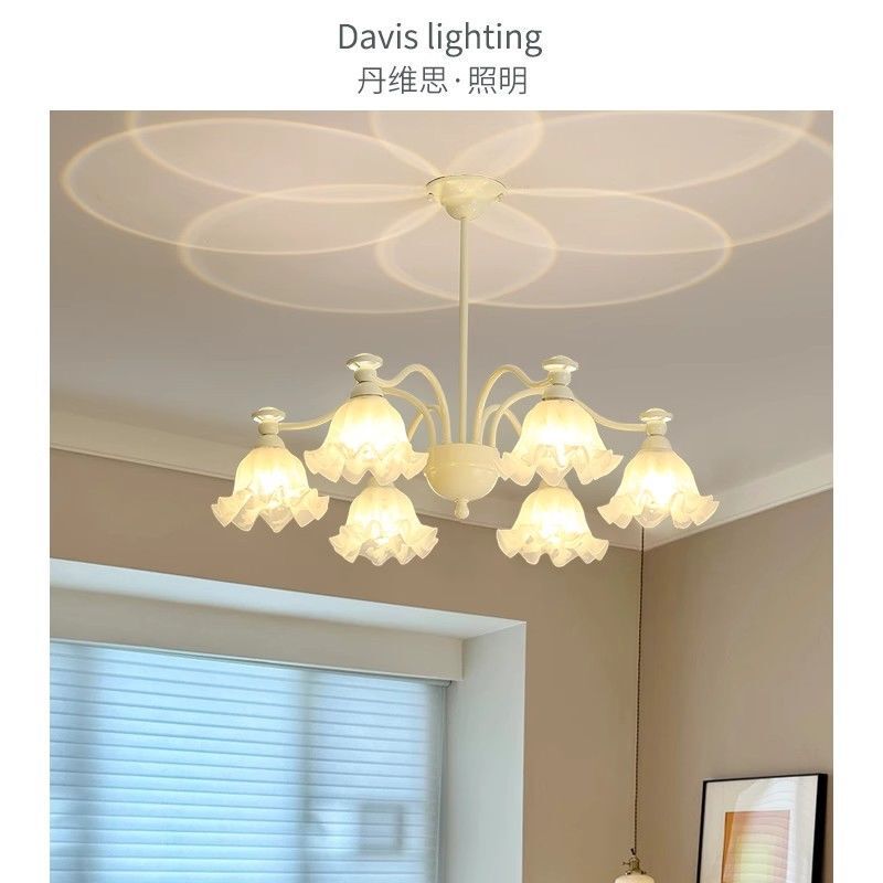 French-Style Vintage Cream Candle Chandelier with Floral Frosted Crystal Glass for Living Room, Dining Room, Study, and Bedroom