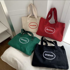 Spring 2022 Korean Version Ins Single Shoulder Canvas Letter Embroidered Women's Bag Large Capacity Tote Bag Casual Women's Bag