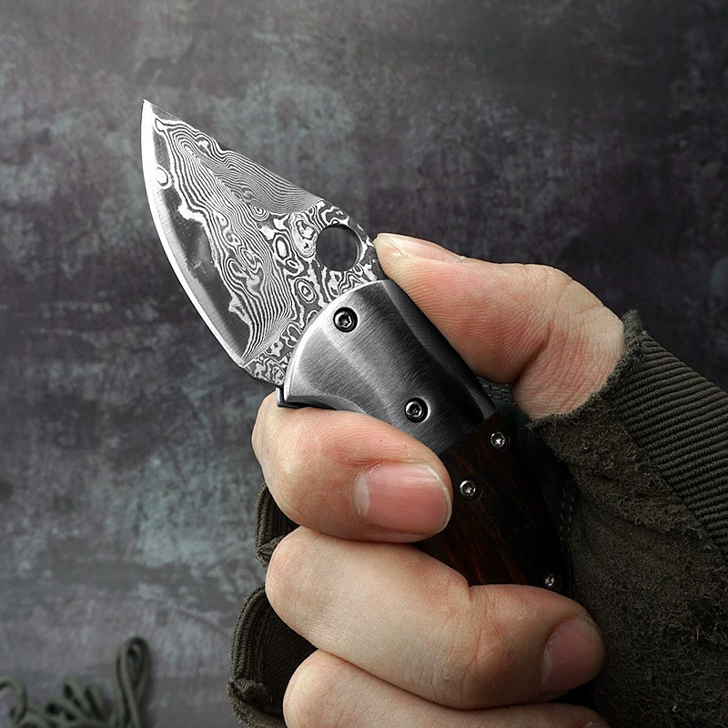 Мини EDC нож, дамасская сталь, складной нож с рукоятью из красного сандалового дерева, уличный портативный инструмент, изысканная коллекция