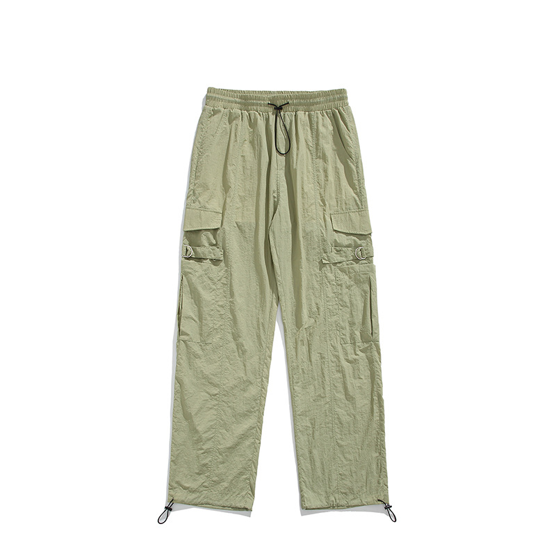 Nylon lightweight and cool pocket workwear pants for men's 2024 summer new ice silk loose straight leg pants_voghion.com