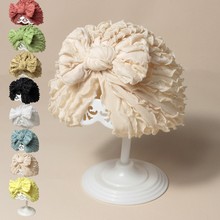 欧美新款儿童套头帽宝宝网纱牛百叶蝴蝶结婴儿帽新生儿无檐印度帽