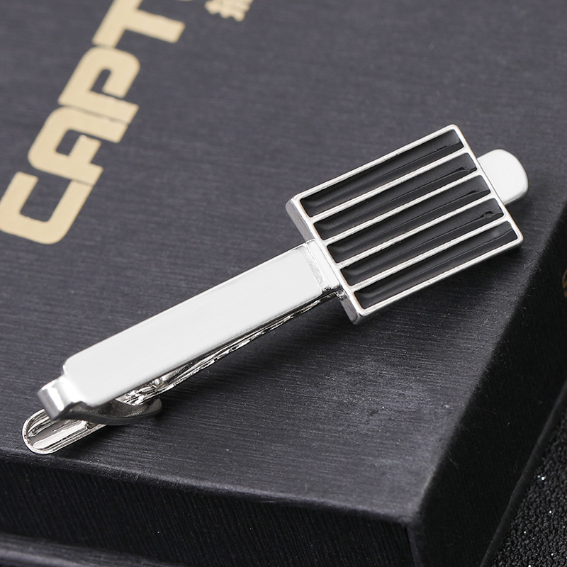 Factory direct cross-border European and American fashion hot men's French business shirt black stripe tie clip cufflinks