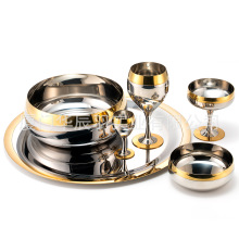 爆款304不锈钢红酒杯金边碗碟套装酒吧小众威士忌套装