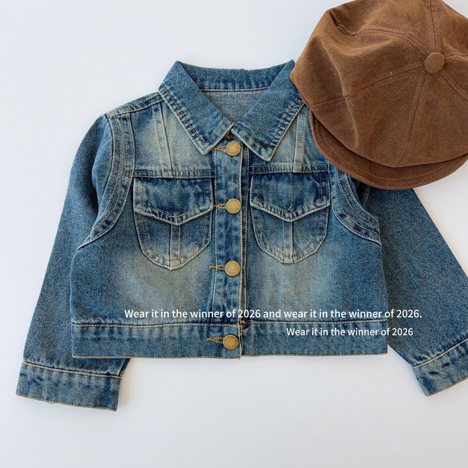 2026 Girls' Korean Style Autumn Turn-Down Collar Denim Jacket Versatile Casual Short Long-Sleeve Coat