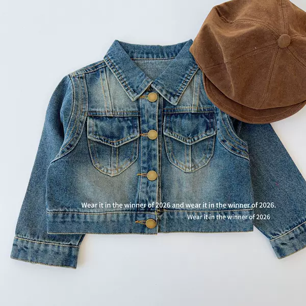 2026 Girls' Korean Style Autumn Turn-Down Collar Denim Jacket Versatile Casual Short Long-Sleeve Coat