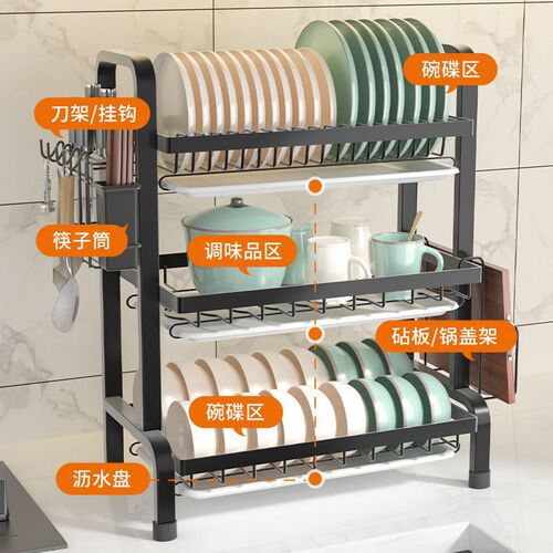 Cross-border exclusive kitchen shelf, bowl and plate storage rack, drain rack, home countertop multi-function storage rack, multi-layer