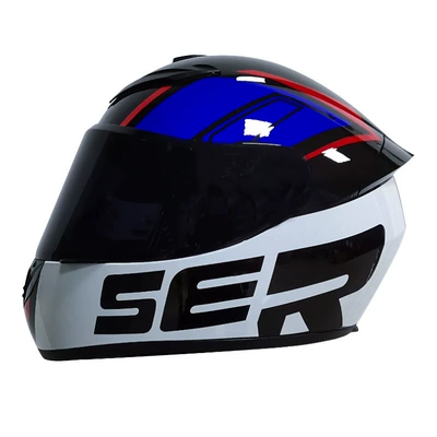 Full-Face Helmet, Protective Riding Helmet for | Motosiklet kaskı (dəbilqə) - blue-ser-black-lenses-s55-56cm