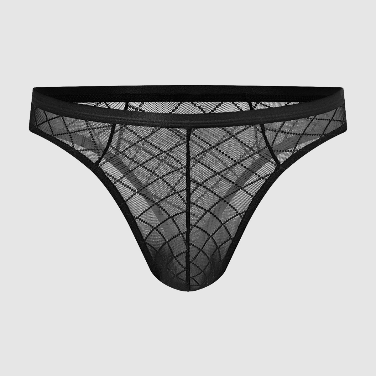 Cross-Border Temu Men's Sheer Transparent Thong Thin Mesh Sexy Underwear Breathable Young Men's T-Pants