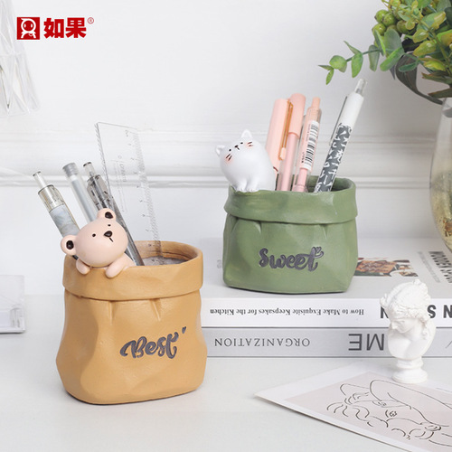 Creative imitation paper bag resin succulent flower pot micro landscape office desktop storage pen holder small potted plant ornaments wholesale