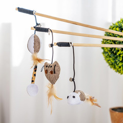 Cross-border Wooden Cat Funny Stick Bell Feather Mouse Interactive Cat Funny Toy Cat Supplies Manufacturer Wholesale