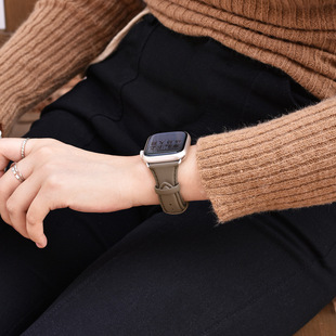 [simple texture] suitable for applewatch first layer calf leather strap S8 small waisted leather thin apple watch