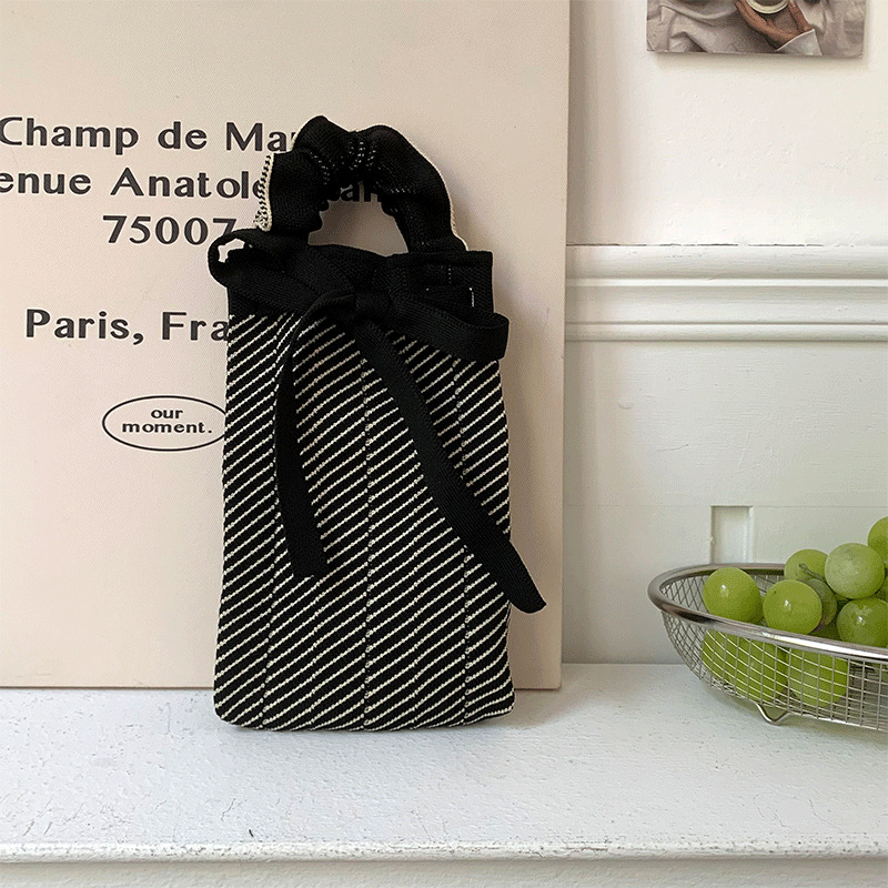 Bolsa de punto, oreja de madera, diseño de nicho, bolso con cordón de dibujos animados, bolso de mensajero portátil de todo fósforo, bolso de teléfono móvil