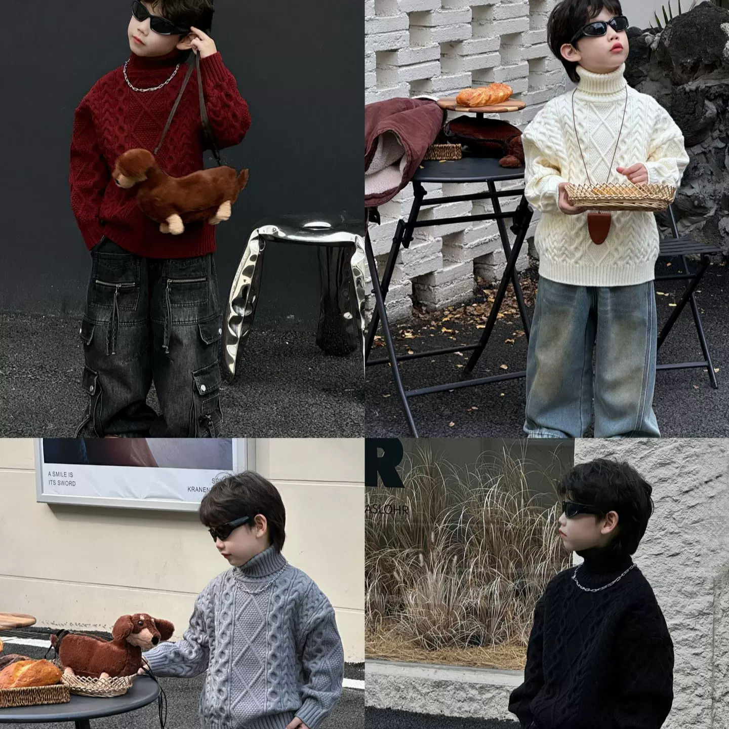 泰如2025冬季新款韩版男童时尚百搭高领加厚针织打底毛衣儿童潮