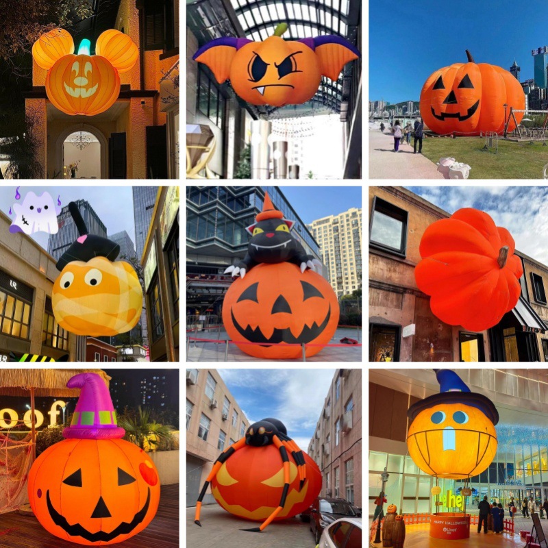 充气南瓜气模万圣节酒吧装饰发光户外吊挂道具骷髅头蜘蛛卡通美陈