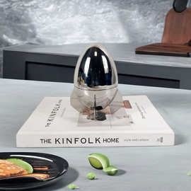 现代轻奢不锈钢镜面火箭恐龙蛋饰品办公室酒店桌面装饰摆件