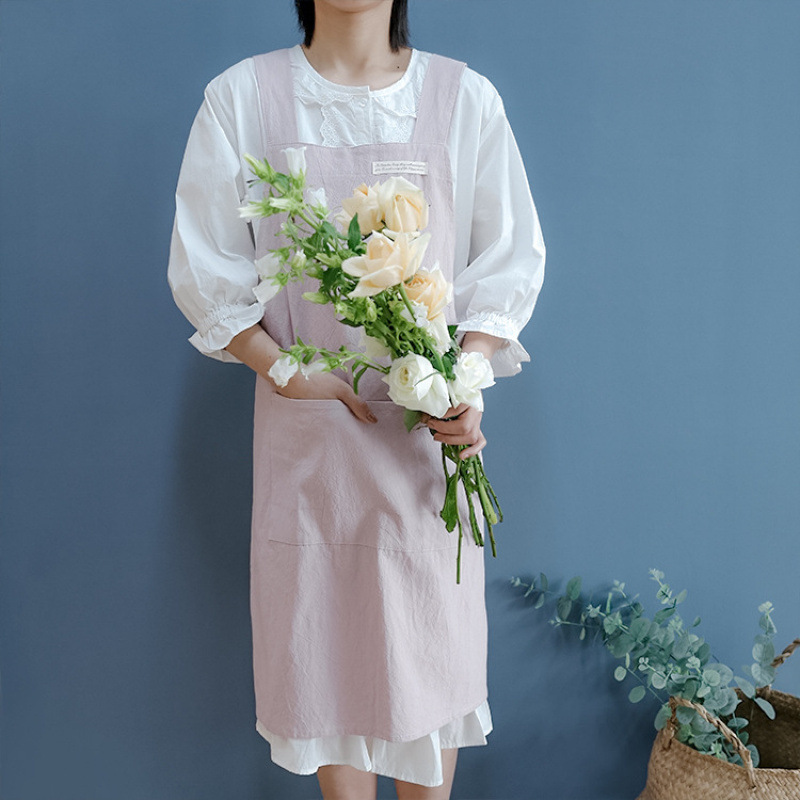 新型綿質エプロン純色日韓シンプル水洗い綿幅肩帯カバーキッチン花屋家庭用エプロン卸売り|undefined