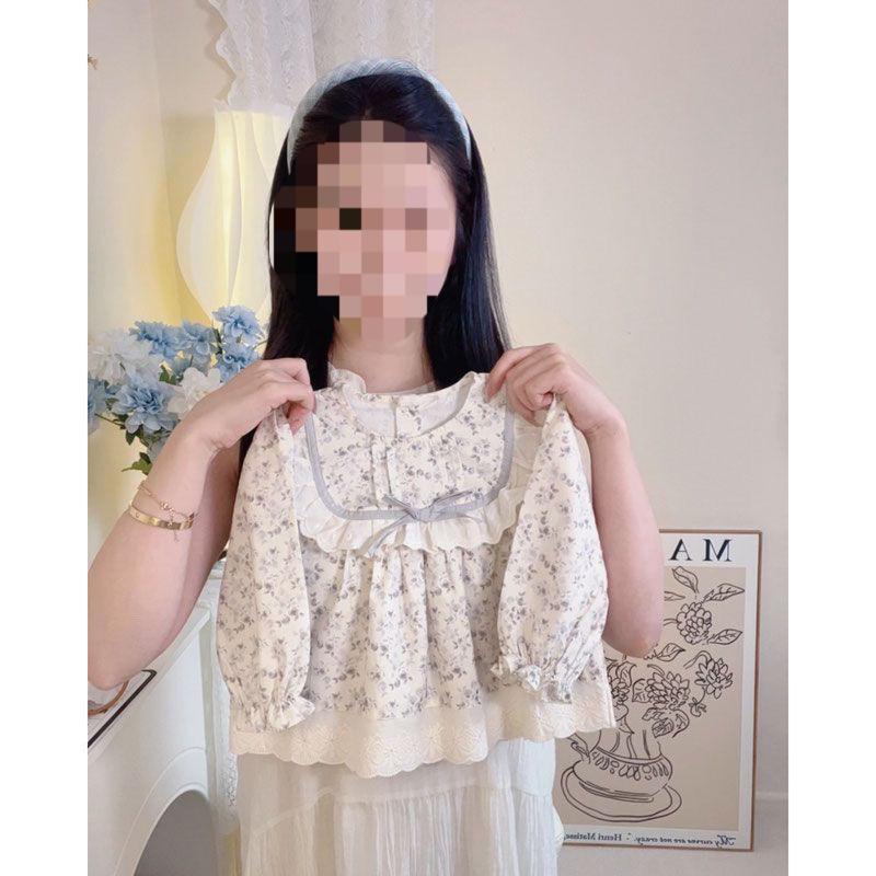 女童套装2025秋季新款韩版洋气碎花衬衫女宝宝公主风蝴蝶结打底裤|undefined