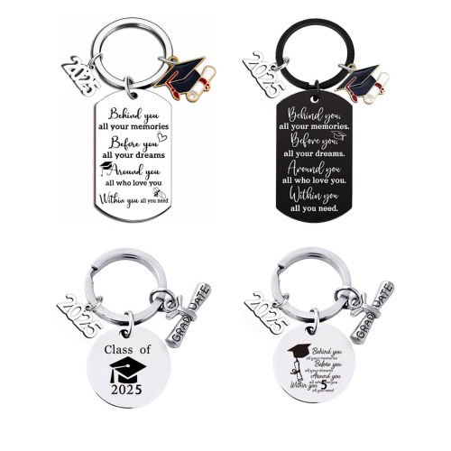 Stainless steel keychain for the 2025 graduation season, university senior and junior gift, European and American style keychain