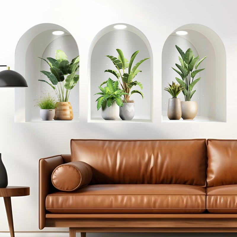 Fresh Plant Vase Atmosphere Wall Stickers Entrance Aisle Wall Decoration Self-Adhesive Stickers