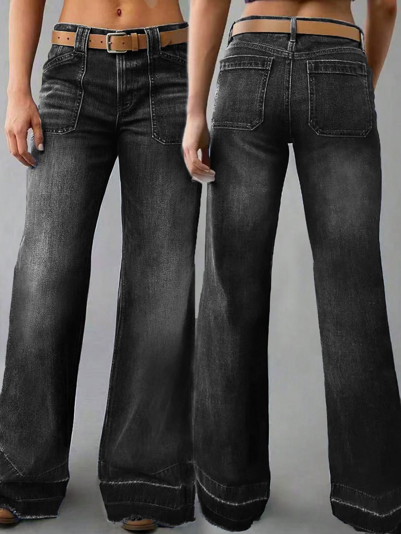 Vintage High-Waisted Straight Leg Jeans For Women – Distressed Hem Relaxed Fit Denim Pants (Dark Blue, Light Blue, Black)_mkmklike.com