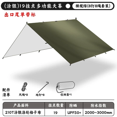 Multifunctional Outdoor Hiking Camping – Avtomobil yan çətirləri - silver-coated-export-final-order-with-label-olive-green-8-nails-and-8-ropes-33m