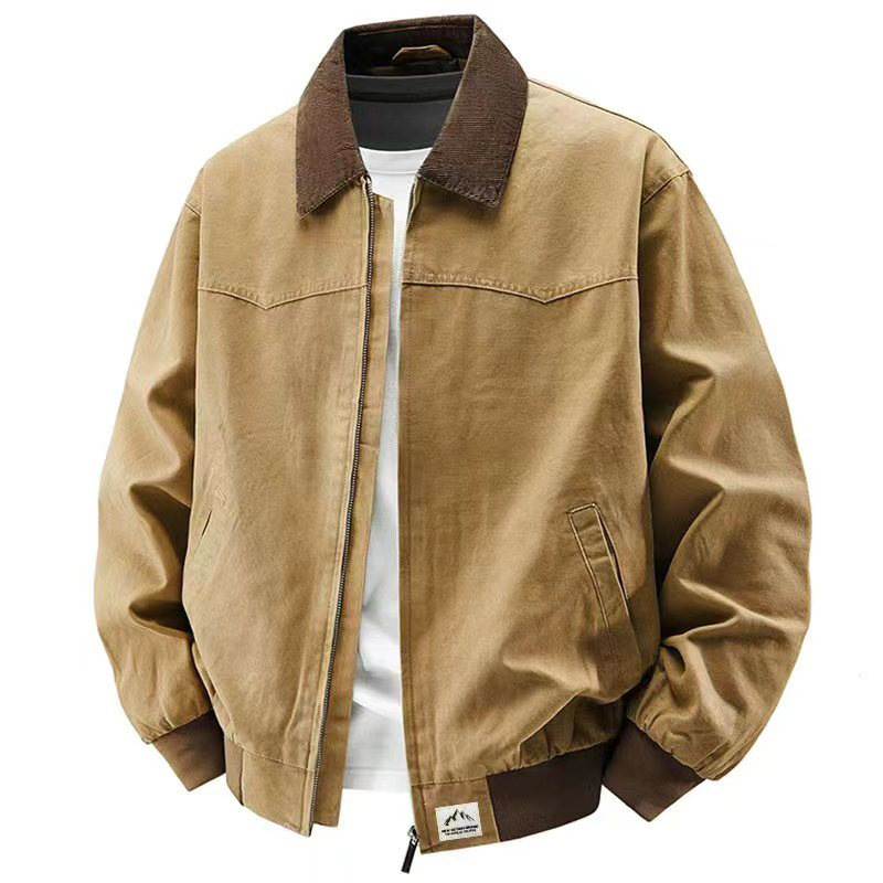 Cross-Border Washed Jacket for Men, New Spring Workwear Casual Lapel Jacket, Men's Cool Military Green Loose-Fitting Coat