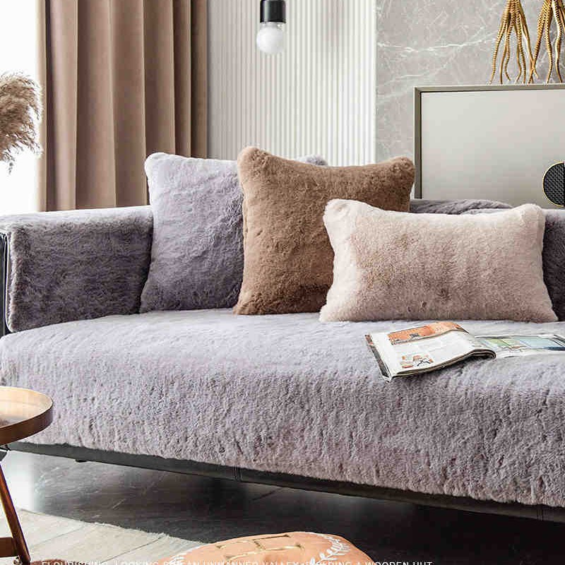 Sofá cubierta cuatro estaciones general imitación de conejo cojín antideslizante para el hogar fácil de cuidar toalla de sofá otoño y invierno cojín de sofá sala de estar