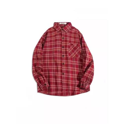 2025 Spring and Autumn Literary Retro Long-Sleeve Shirt for Men, Trendy Loose Hong Kong Style, Cool and Casual Check Shirt Jacket