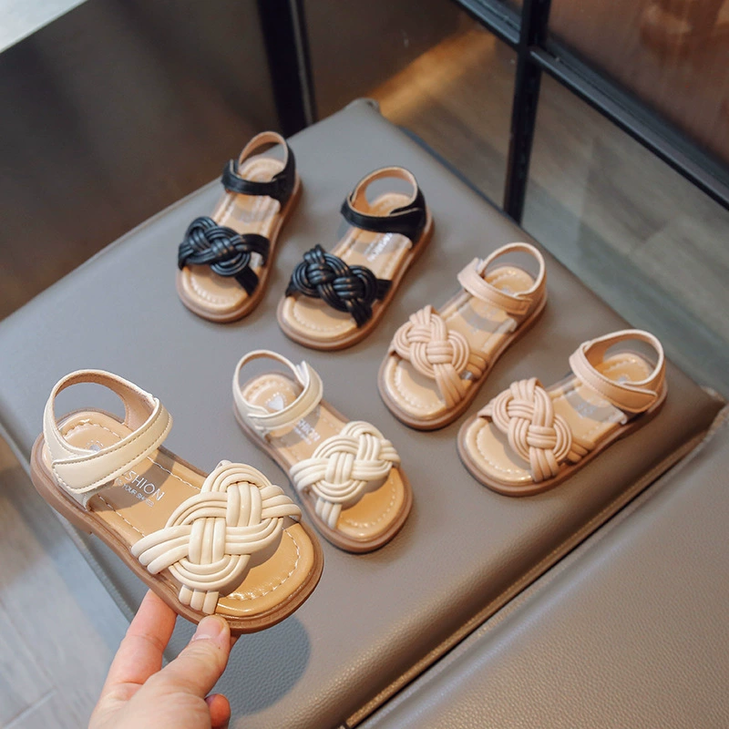 Sandals, summer woven footwear for princess, children's shoes, french style, western style, soft sole