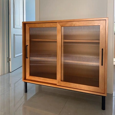 Gabinete de comedor de madera sólida nórdica sala de estar moderna simple gabinete bajo almacenamiento armario de almacenamiento puerta corredera de vidrio armario de cocina