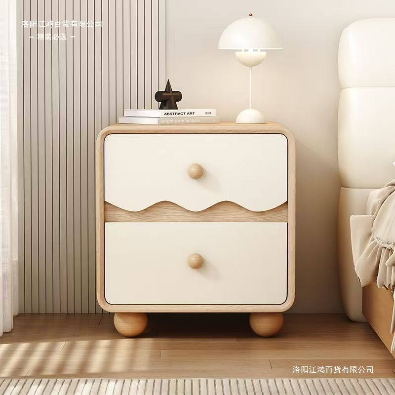 Modern Kidsren's Bedroom Walnut Cream Leather Storage Bedside Table Removable E0 Level