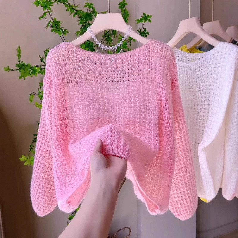 "3.13/Spring New Collection" Xuan Xiao Jie Pink Hollow-Out Knitted Top Thin Shawl Cover-Up for Women "3.13/Spring New Collection" Xuan Xiao Jie Pink Hollow-Out Knitted Top Thin Shawl Cover-Up for Women