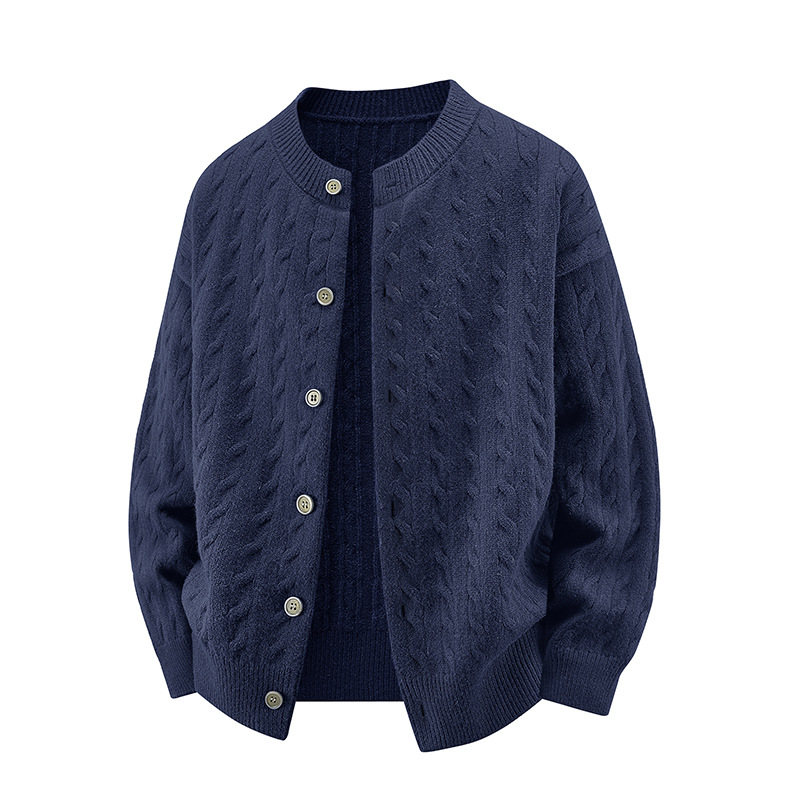 2026秋季绞花纹开衫毛衣秋季新款宽松慵懒风圆领针织衫外套，男装针织衫/毛衣，星座614