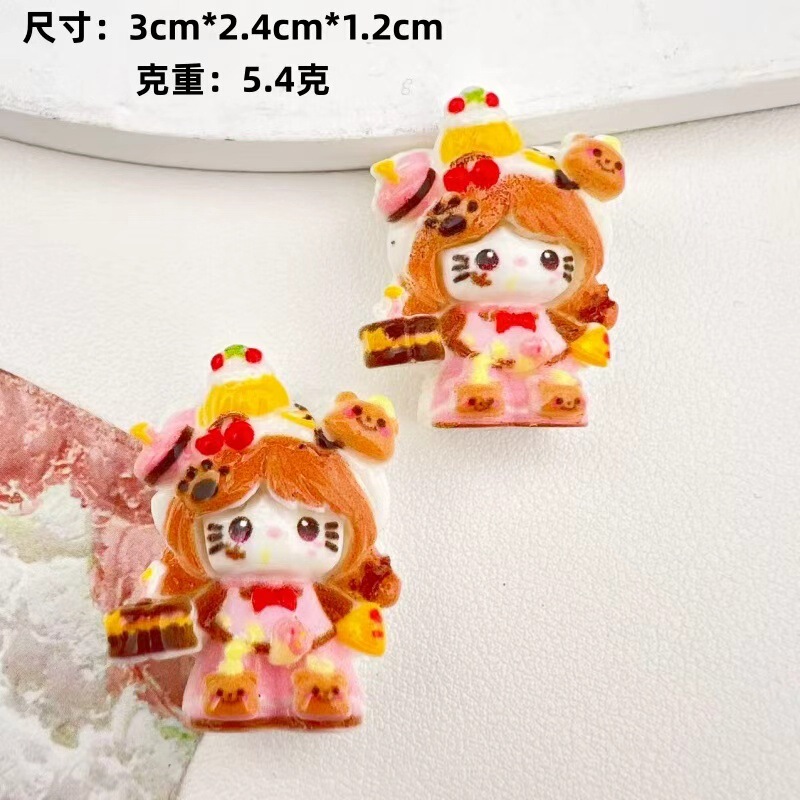 卡通可爱少女喵喵树脂配件手工diy发夹钥匙扣手机链萌粒挂饰品批|undefined