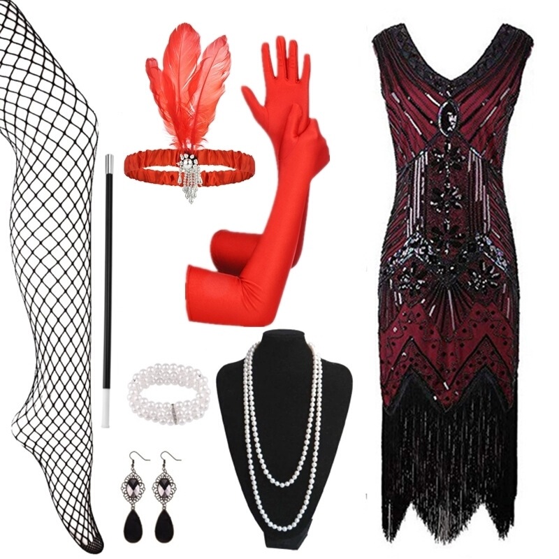 2024 New Suit European and American Retro 1920S Gatsby Party Evening Dress Beaded Sequin Tassel Dress