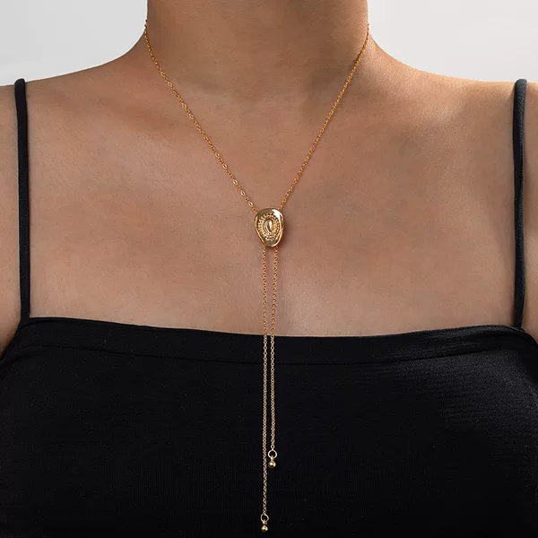 Amazon Cross-Border New Retro Western Ethnic Style Alloy Cowboy Hat Pull-Out Women's Long Necklace
