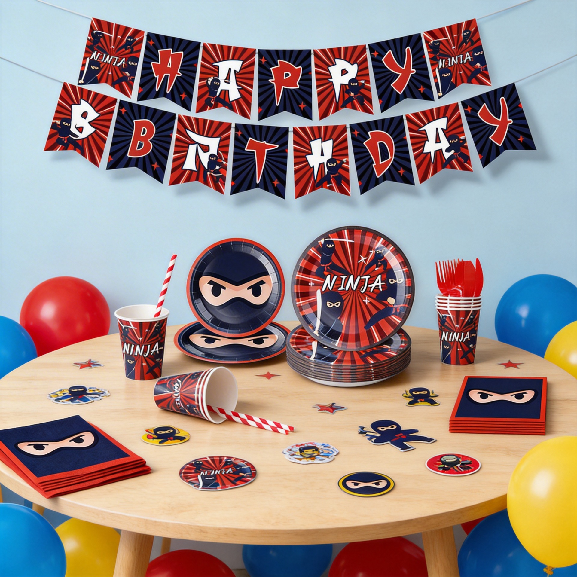 Ninja Master Tableware Set Karate Theme Party Dessert Dinner Plate Ninja Warrior Birthday Party Dinner Fork